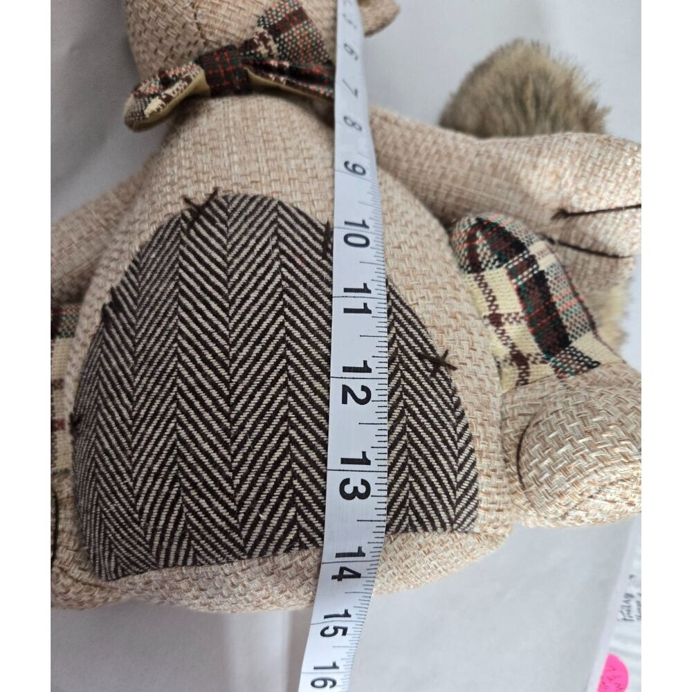Rustic Fabric Squirrel Doorstop/ Shelf Sitter with Faux Fur Tail & Plaid Accents - Picture 10 of 11